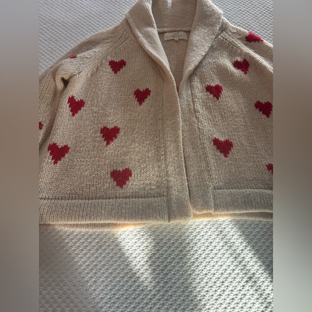 THE GREAT. Cream Cardigan with Red Heart Accents - Picture 5 of 16